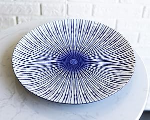 Ebros Pack Of 4 Kitchen Dining Contemporary Sleek White And Blue Geometric Focus Design Porcelain Round Dinner Entree Serveware Plates 10