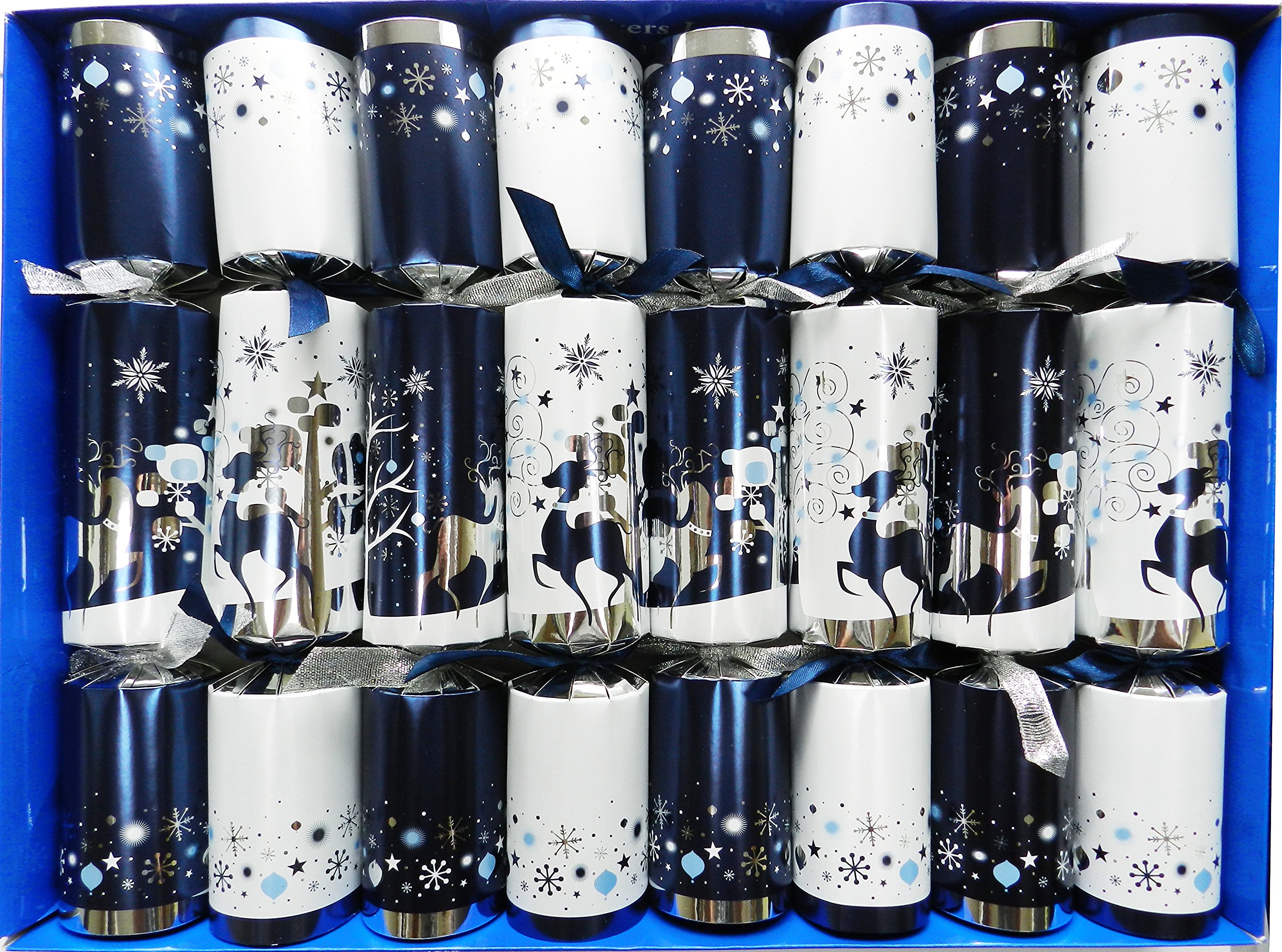 Crackers Ltd The Snowy Forest at Midnight Blue and Silver Reindeer Fill Your Own Christmas Crackers