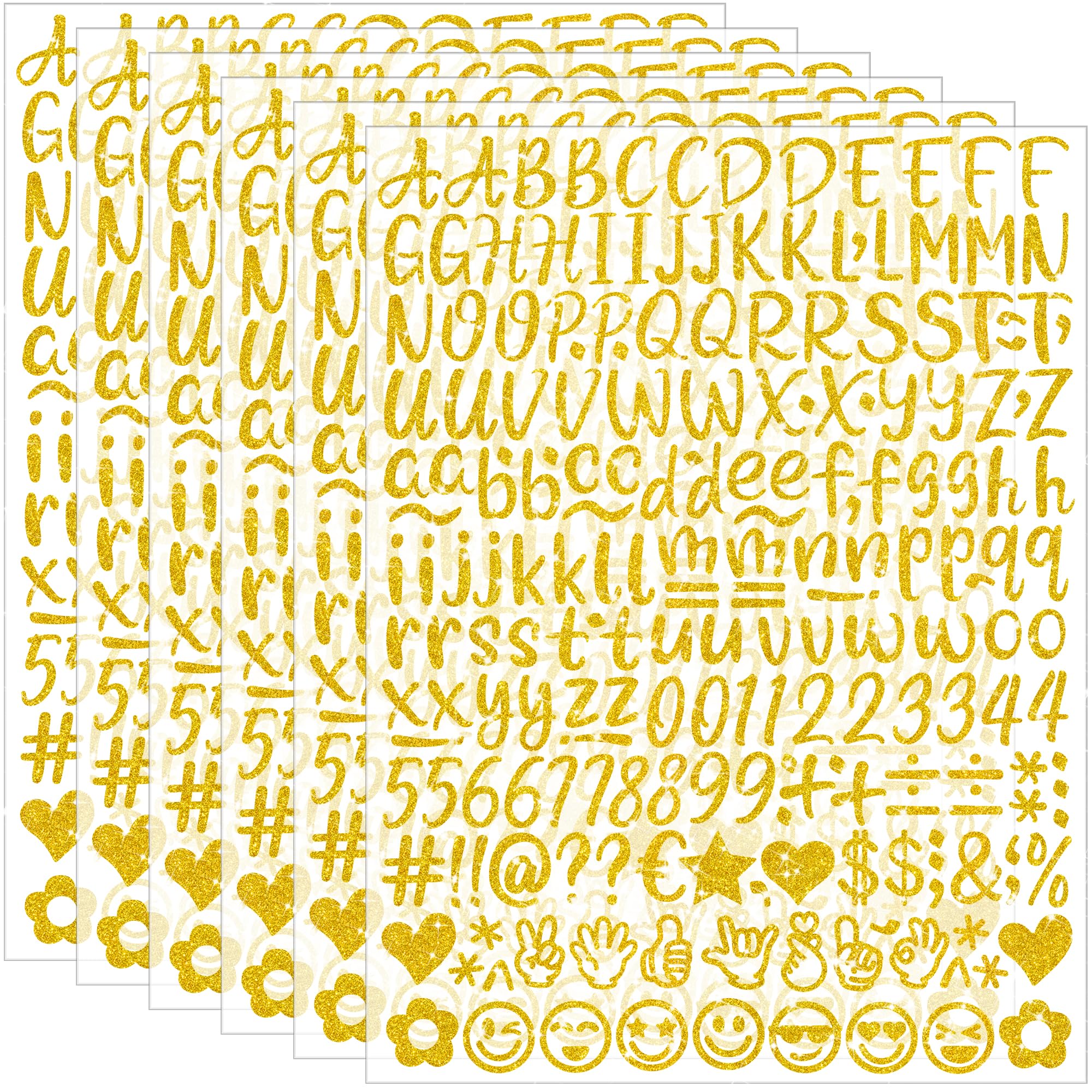 Photo 1 of 1230 Pcs 6 Sheets Letter Stickers Glitter Alphabet Number Stickers 1 Inch Self Adhesive Vinyl Sticker Letters for Water Bottles Cup Scrapbook Craft Label Notebook Mailbox Graduation Cap Decor (Gold)