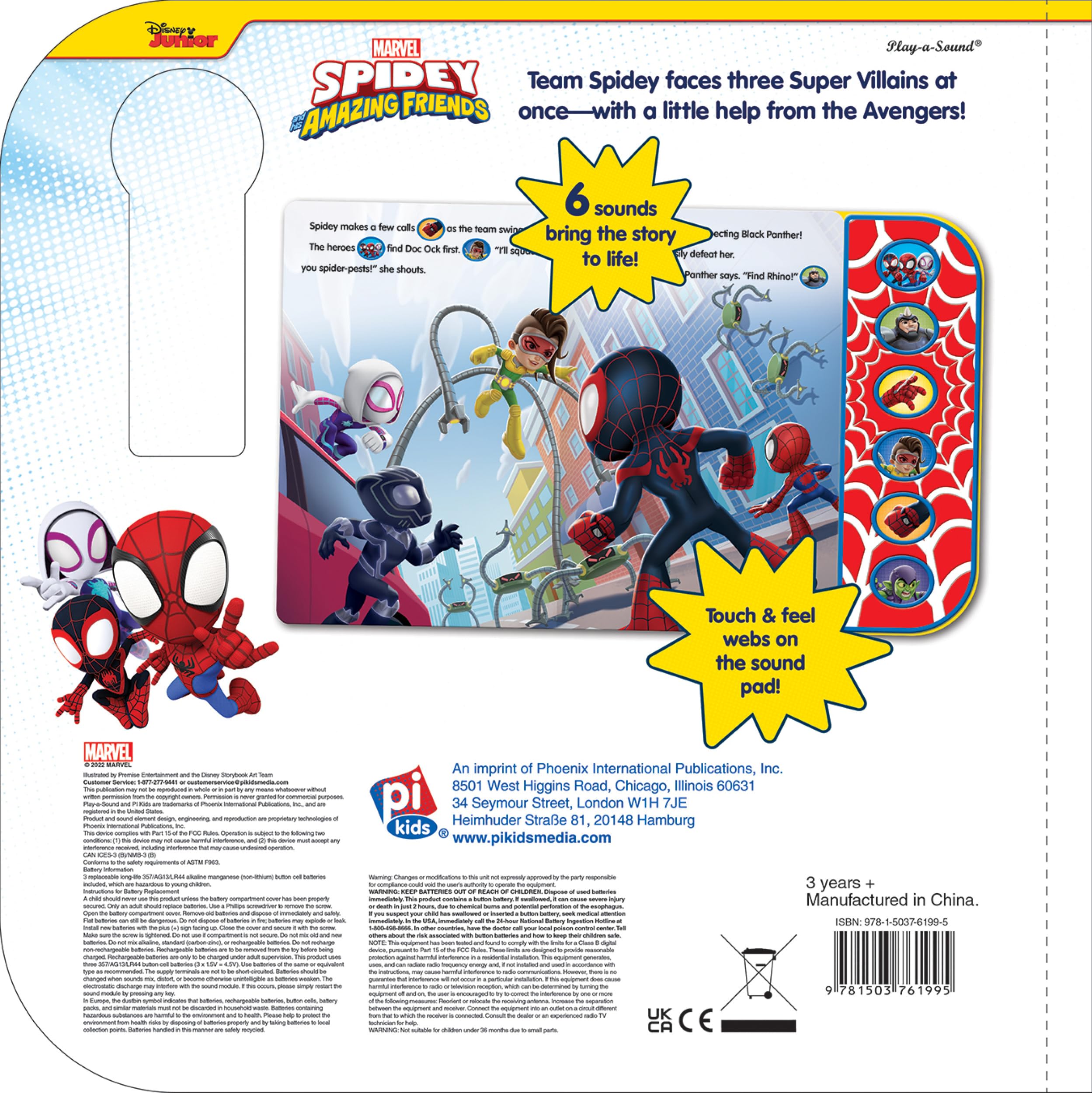 Marvel Spider-man - Spidey and his Amazing Friends - Spidey to the Rescue - Touch & Feel Textured Sound Pad for Tactile Play - PI Kids