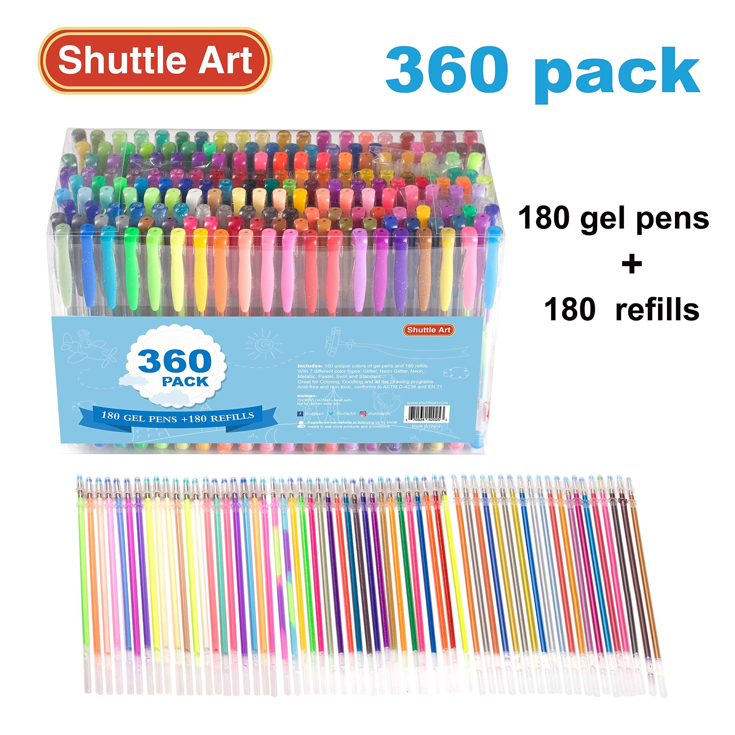 360 Pack Gel Pens Set Shuttle Art 180 Colors Gel Pen Set Plus 180 Color Refills 670534520253 Ebay