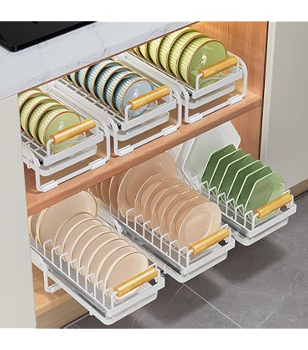 2-Pcs Bamboo Plate Rack Organizer – 3 Slot & 4 Slot Kitchen Cabinet Storage For Plates, Lids, Cutting Boards-821639