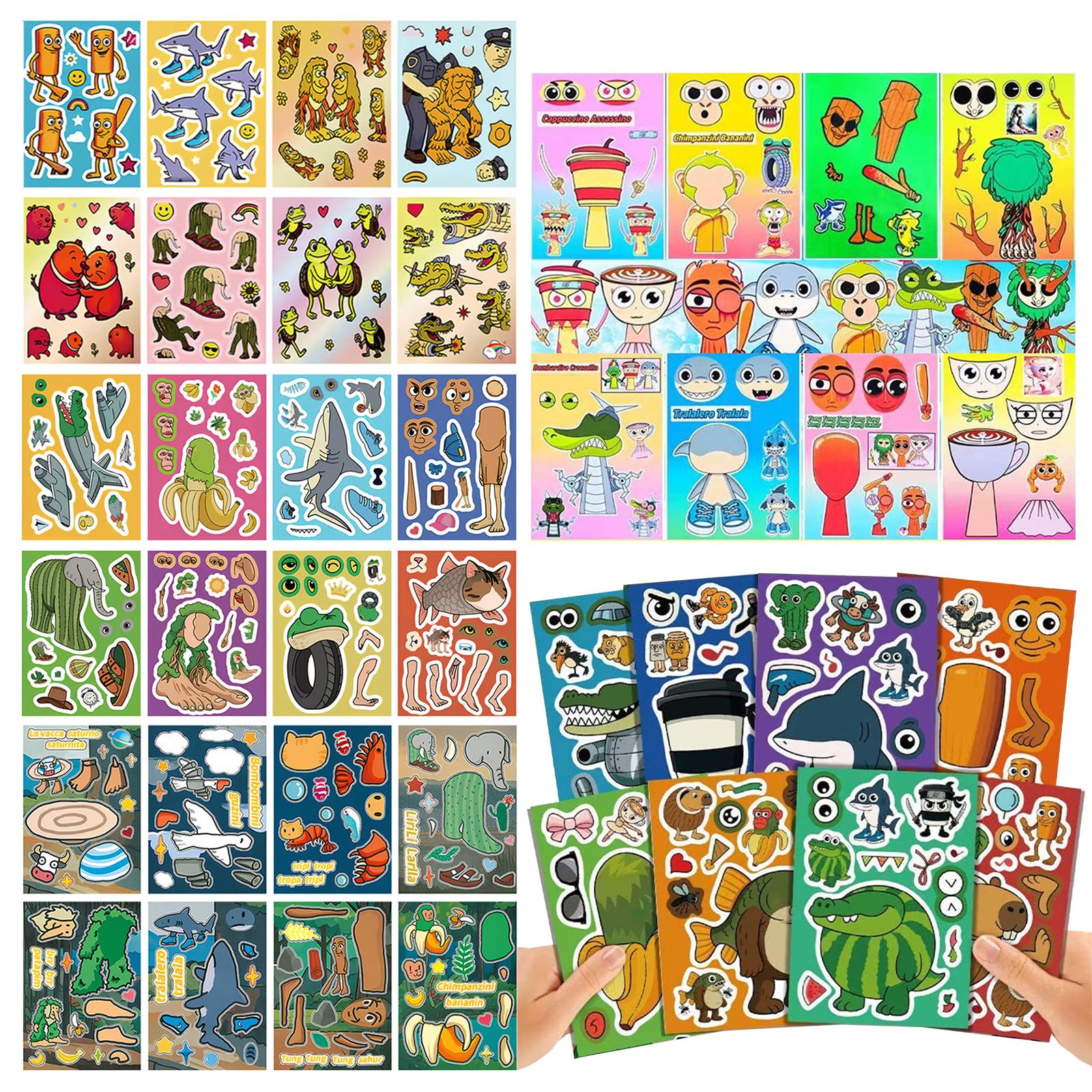 Italian Brainrot Stickers Set for Children: 40 Sheets Tralalero Tralala Tung Tung Tung Sahur Party Bag Fillers for Kids Birthday Decorations Gifts DIY Make Face Stickers Craft Kit for Girls Boys