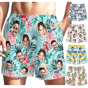Custom Faces Swim Trunks, Personalized Beach Shorts with Photos, Funny Board Shorts Gift for Men Boyfriend Husband