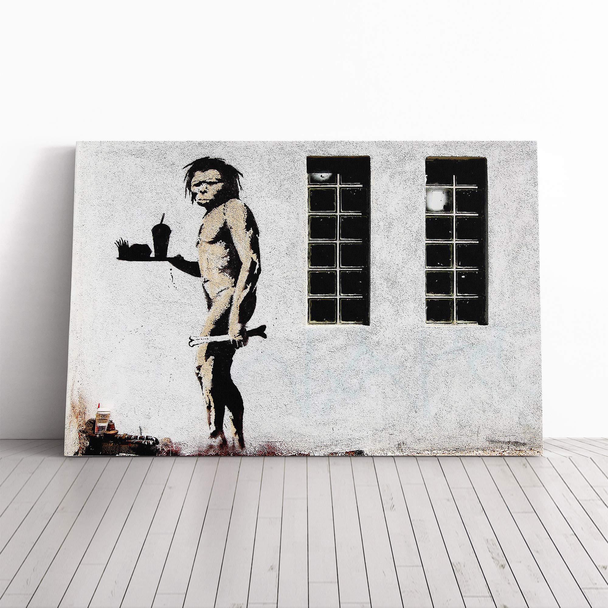 Banksy Apeman Graffiti Wall Art Canvas Print | Gallery Wrapped 30mm Frame Wall Decor | 20x14 inches | Ready to Hang | Pop Art Picture | Living Room Bedroom Lounge Office