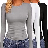 GAYHAY 3 Pack Long Sleeve Shirts for Women Rib Fall Fashion Basic Tees 2026 | Slim Fitted Crewneck Tops,Soft Stretchy,Business &amp; Work &amp; Going Out,Daily Wear School Teacher Outfit,Winter Trendy Clothes