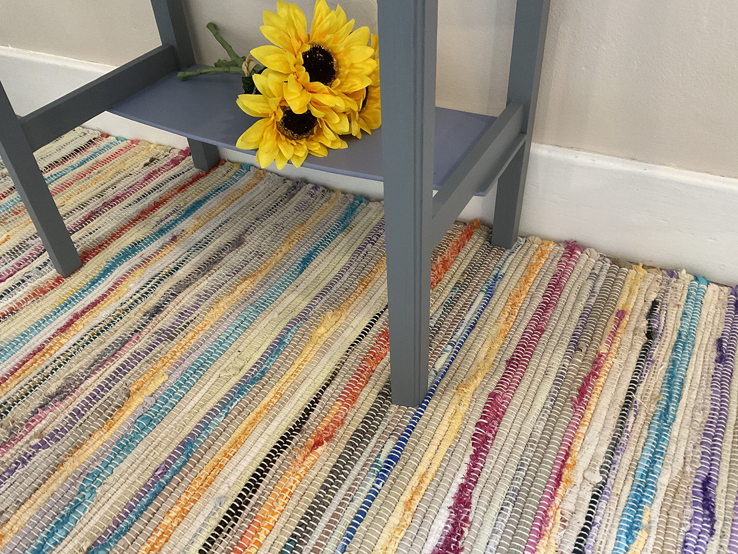 Second Nature Online Pastel Multi Colour Festival Rag Rug Medium Hand Made Reversible Mat GoodWeave Certified 75 cm x 120 cm
