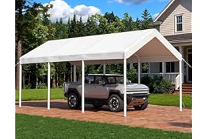 Aoxun 10x20 FT Carport Heavy Duty Car Canopy with Tarp & Wind Resistance Portable Garage Car Tent Outdoor Car Port with Tear Resistant Canopy, No Sidewall - Milky White
