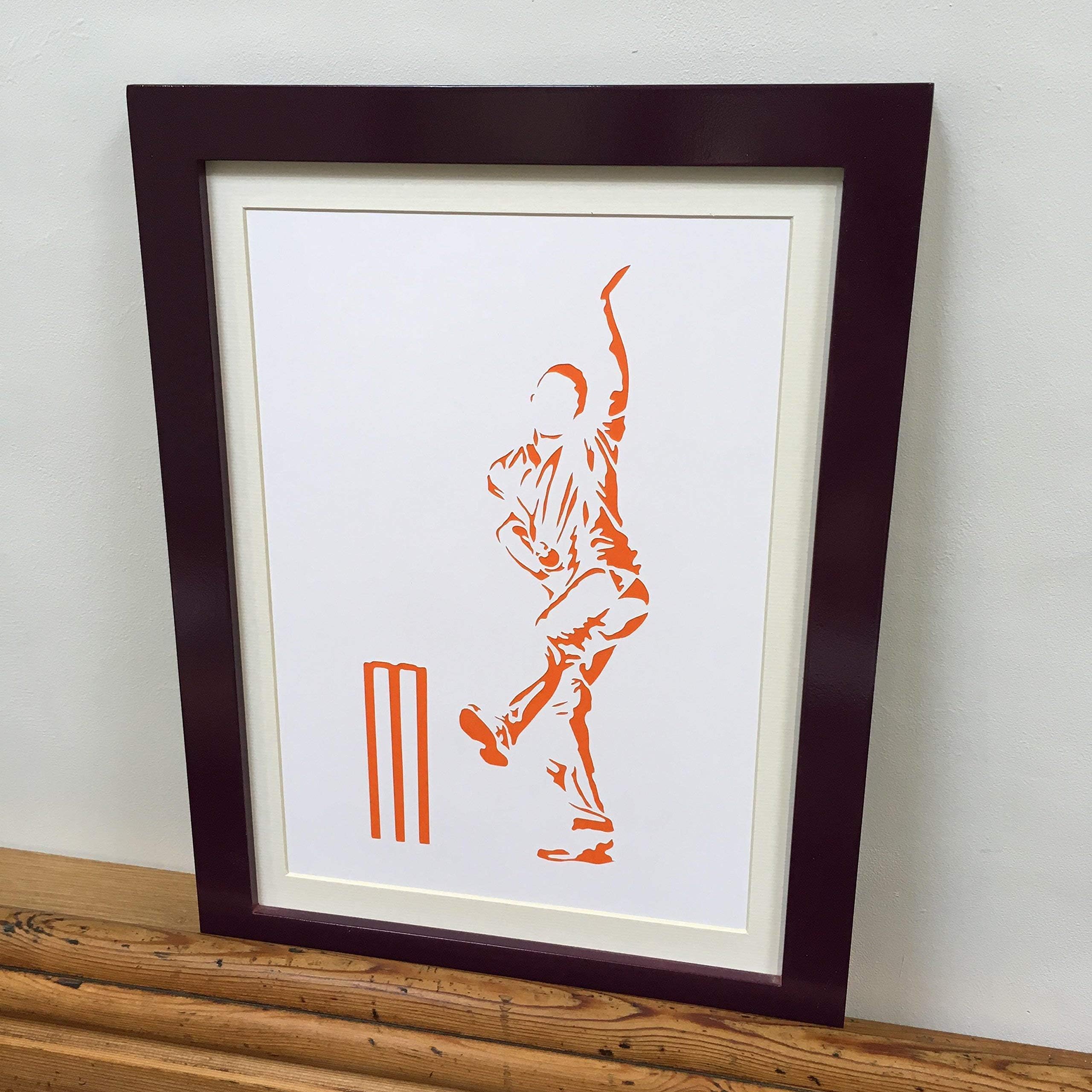 Paper Cut Art - Cricket Picture, Bowler, Cricketer, Sport Art, Artwork - Silhouette - Fathers Day Gift - Christmas Birthday Gift for a Man