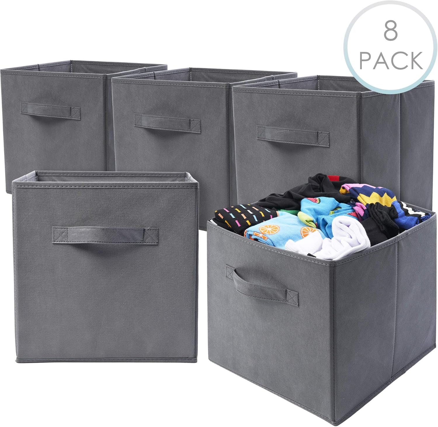 8 x Foldable Canvas Square Storage Cubes Collapsible Boxes Toys