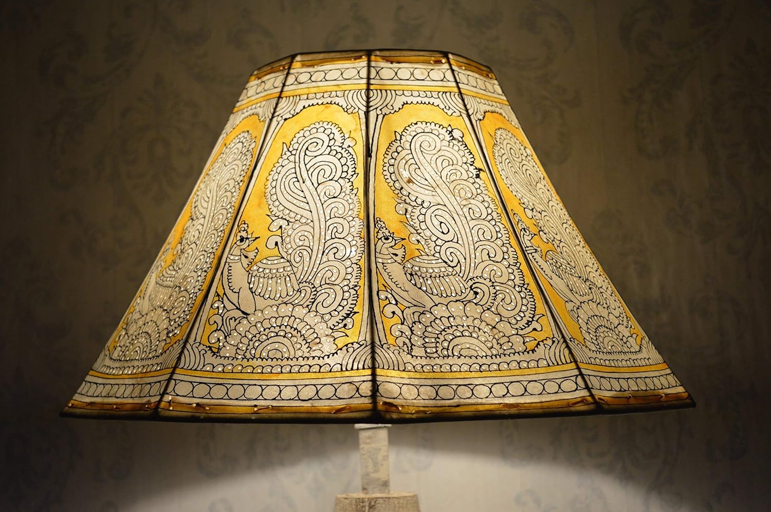 Yellow Floor Lampshade Hand Painted Large Leather Lamp Shade