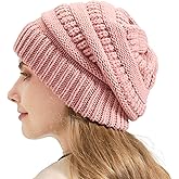 Cable Knit Slouchy Beanie for Women, Wool Winter Warm Womens Beanies, Trendy Oversized Slouch Hat Skull Ski Cap Hats