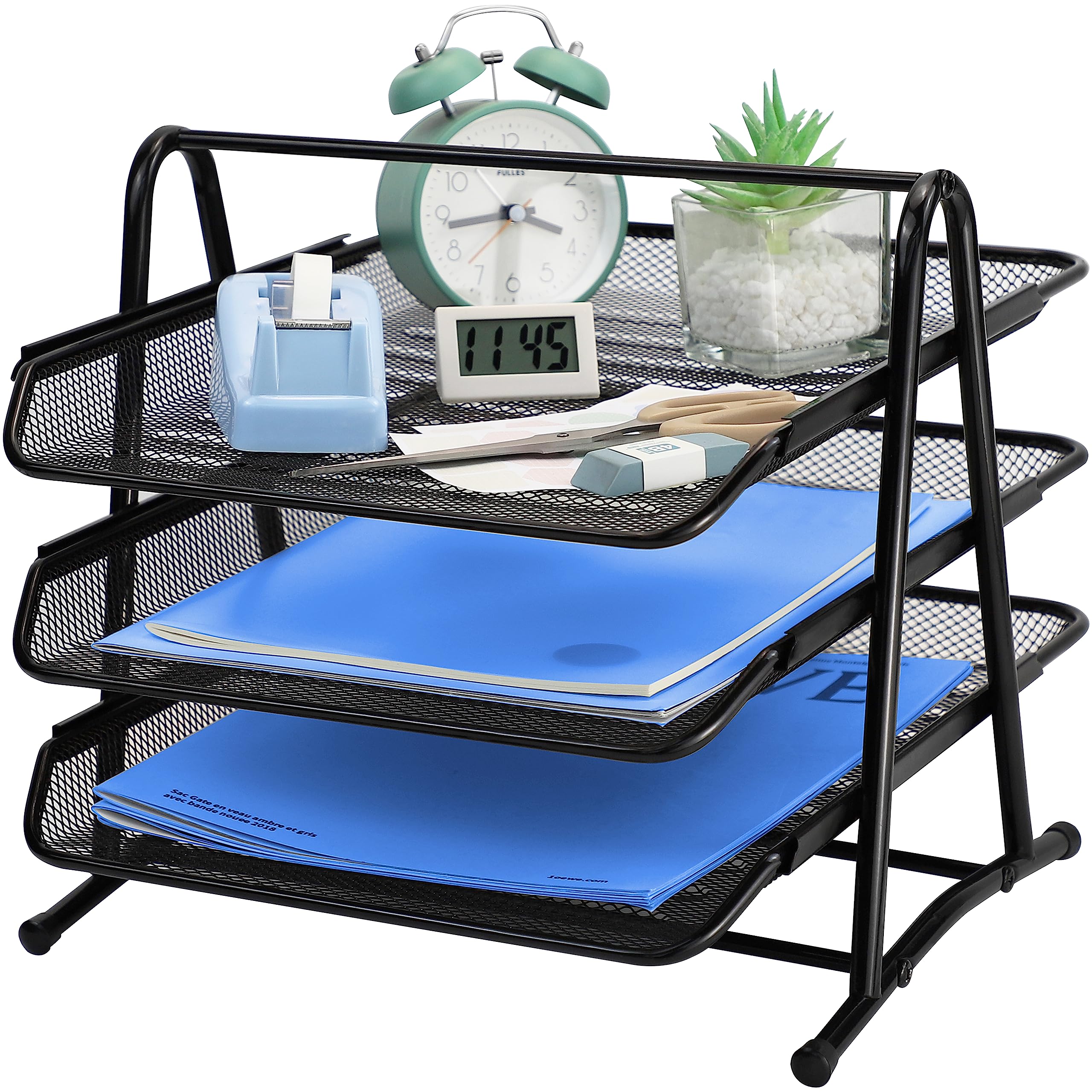 Sliding Letter Tray, Filing Tray for Office, Paper Trays Desk Organiser, Paper Filing Trays Folder, Desk Tidy Organizer A4, File Document Holder for Home Office School(3 Tiers)