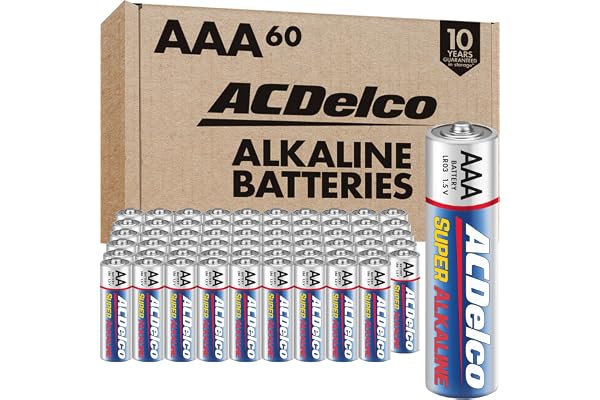 ACDelco 60-Count Triple AAA Batteries, Maximum Power Super Alkaline Battery for Home and Office, 10-Year Shelf Life, Reclosab