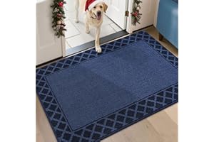 BEQHAUSE Door Mat Dirt Trapper Non Slip Entryway Rugs Absorbent Welcome Mat Low Profile Washable Front Door Mat for Muddy Paws,Entrance,Hallway, 32" x 48", Navy Blue