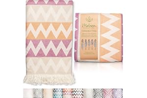 Mebien touche de la nature Premium Turkish Beach Towel (35”x67”) Suitable for Adults and Kids 100% Natural Cotton Quick Dry and Sand Free Turkish Towel Beach Blanket– Zig Zag Orange Color