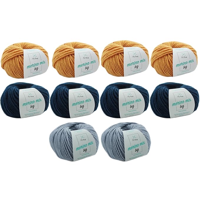 MyOma Merinowolle Stricken * Wollpaket Sterntaler L * 10 Knäuel Bunte Wolle Merino Mix Big - Dicke Wolle -Woll Set -Merinowol