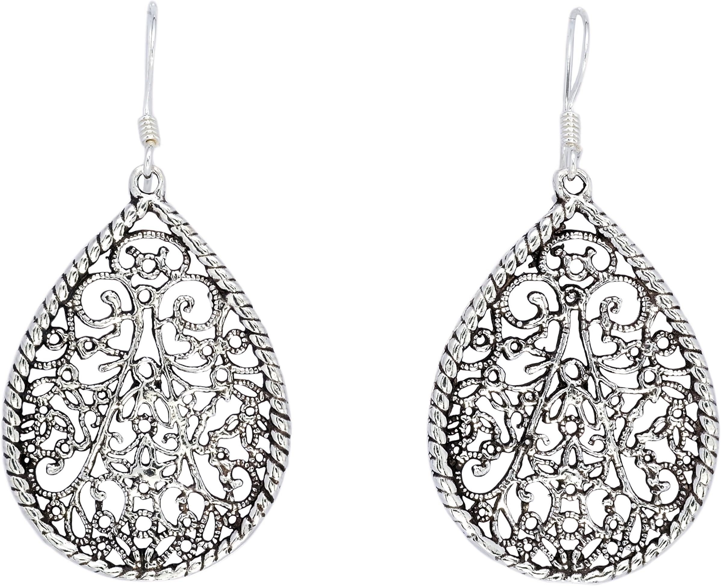 Sabuy Jewelry Oval Open Antiqe Earrings for Woman's 925 Sterling Silver [ISE0209]