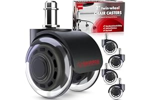 SEDDOX Office Chair Wheels Replacement Set of 5 - Dual 2 Inch Soft Chair Casters for Hardwood Vinyl Tile - Heavy Duty & Safe for All Floors - Fits 98% of Computer Gaming & Office Chairs - Black