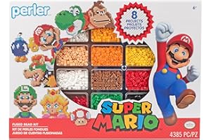 Perler Nintendo Super Mario Fused Bead Kit, 4,385 Pieces, 8 Patterns, Includes Pegboard & Ironing Paper, Create Mario, Luigi, Yoshi & More
