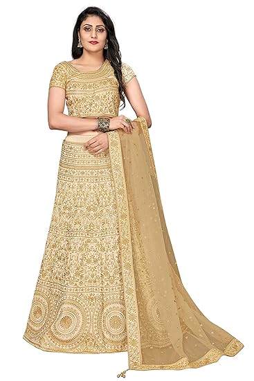 Womens Phantom Silk Blend Lehenga Choli (Cream, Free Size)