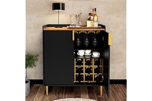 ARTPOWER Sideboard Buffet Cabinet with Fluted Texture, Modern Coffee Bar Cabinet with Wine Rack&Drawers, Black Liquor Cabinet for Kitchen Dining Room, Living Room