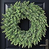 24" Lifelike Touch Artificial Eucalyptus Wreath for Front Door Decor(Green) | Thick＆Lush, UV-resistant, Fake Eucalyptus Leaves Plant for Wall/Window/Farmhouse/Home/Outdoor/Spring/Summer/All Seasons Decor