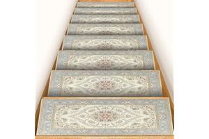MINUPWELL 15 PC 30"x8" Stair Treads for Wooden Steps Indoor, Non-Slip Stair Runners for Wooden Steps, Stair Carpet Treads Set of 15, Boho Decor, Soft, Easy-Clean, Durable(Khaki)