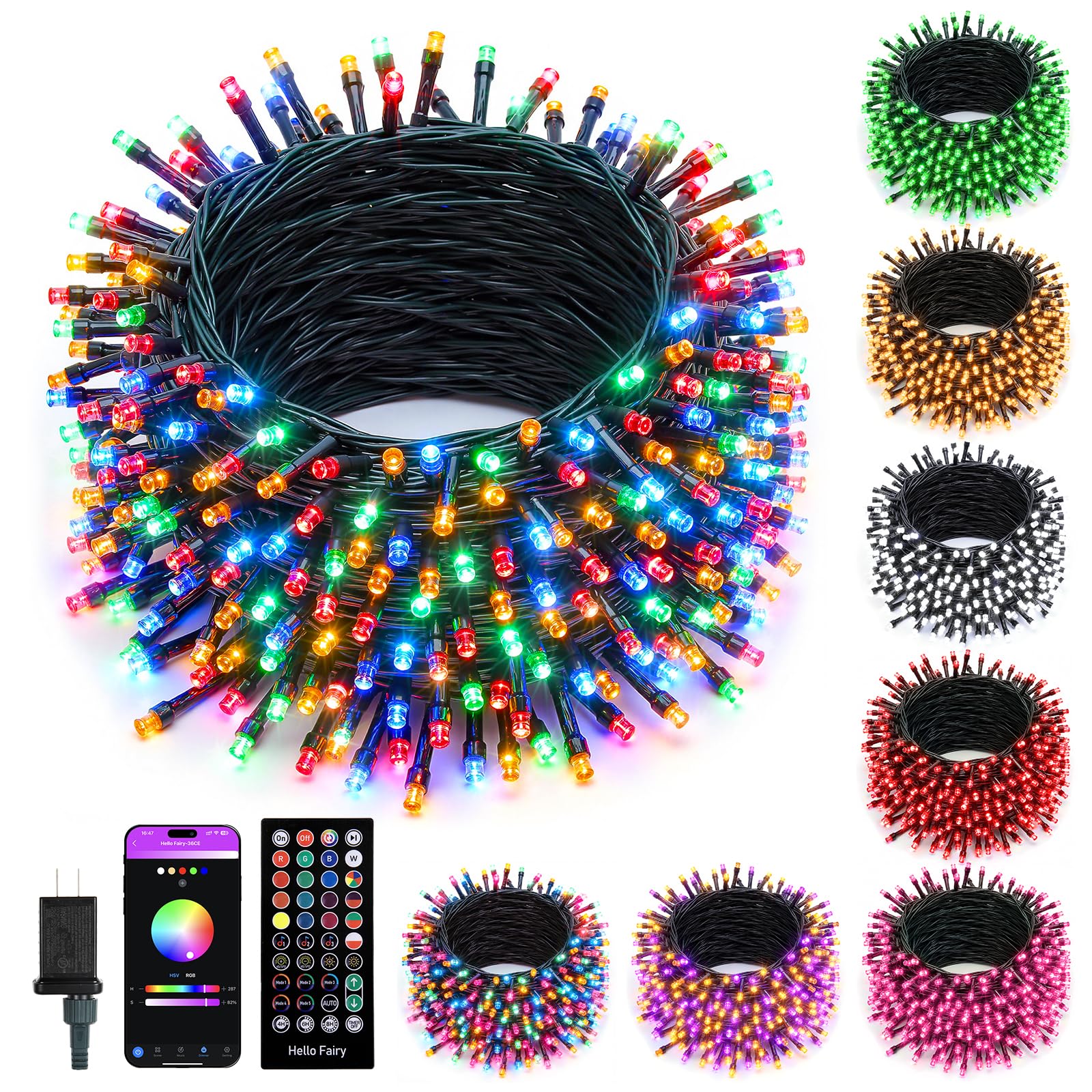 Photo 1 of Minetom LED Color Changing Smart RGB Christmas Tree Lights, 132ft 400LED String Lights, 16 Milion Adjustable Colors Fairy Lights with Remote & Timer & Memory Function for Xmas Tree Holiday Party