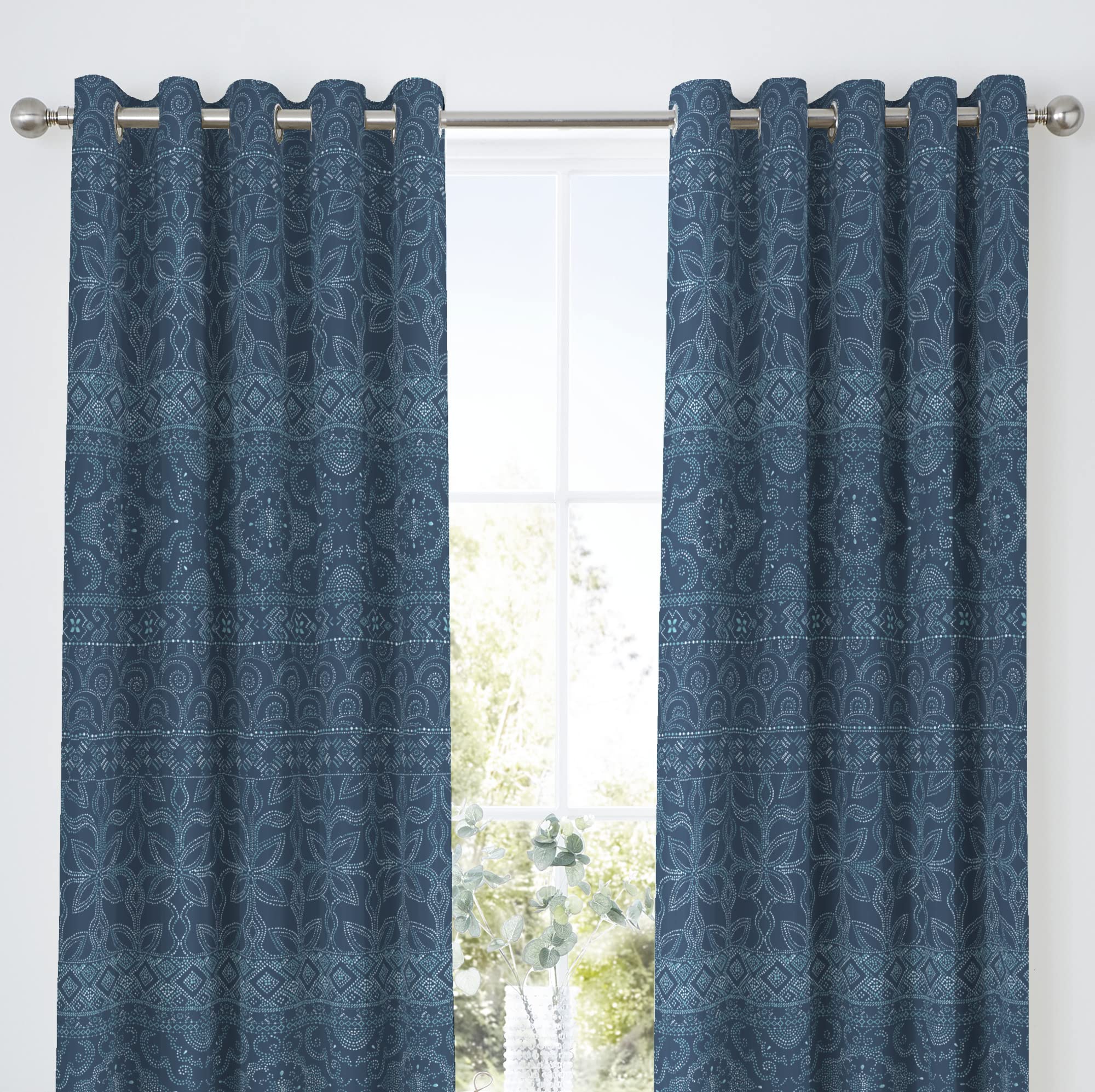 Dreams & Drapes Design - Rohini - Pair of Pencil Pleat Curtains - 66" Width x 72" Drop (168 x 183cm) in Blue