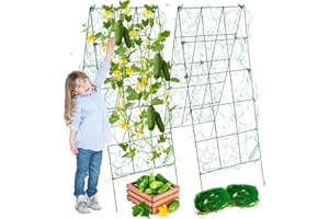 warmfarm Pack 2 Heavy Metal Garden Trellis for Climbing Plants with Trellis Netting & Garden Clips,Cucumber Trellis for Climbing Plants Outdoor Metal,A-Frame Cucumber Trellis for Raised Bed (Pack 2)
