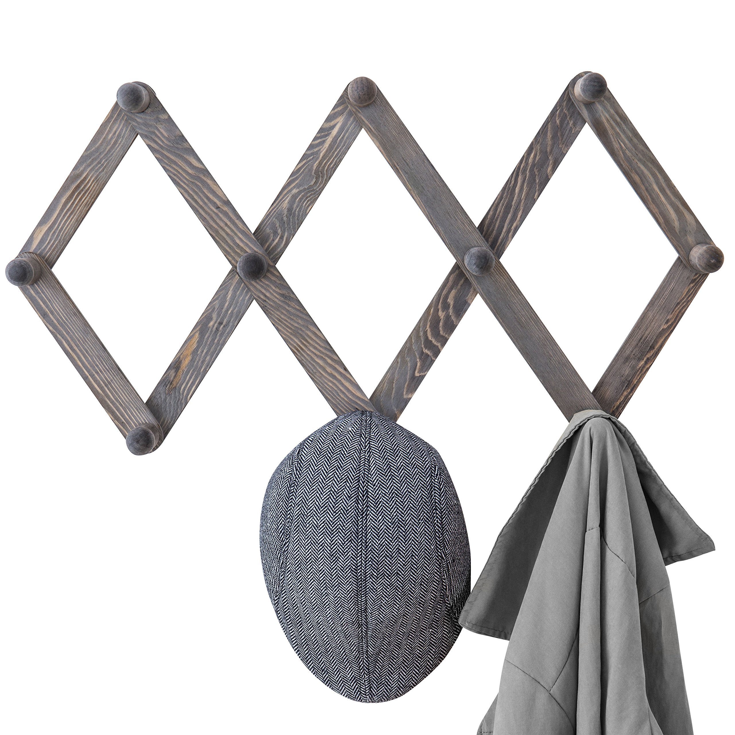 MyGift 10Hook Rustic Gray Wood Expandable Accordion Peg Coat Rack