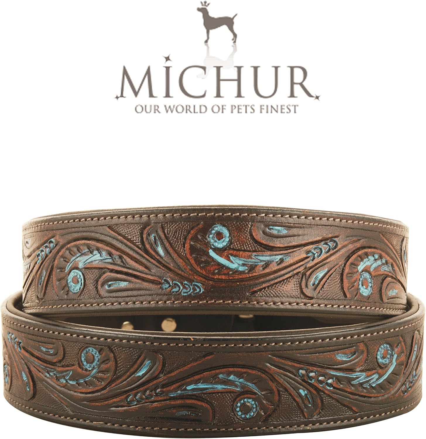MICHUR Luis dog collar leather, dog collar, dog collar, brown with blue