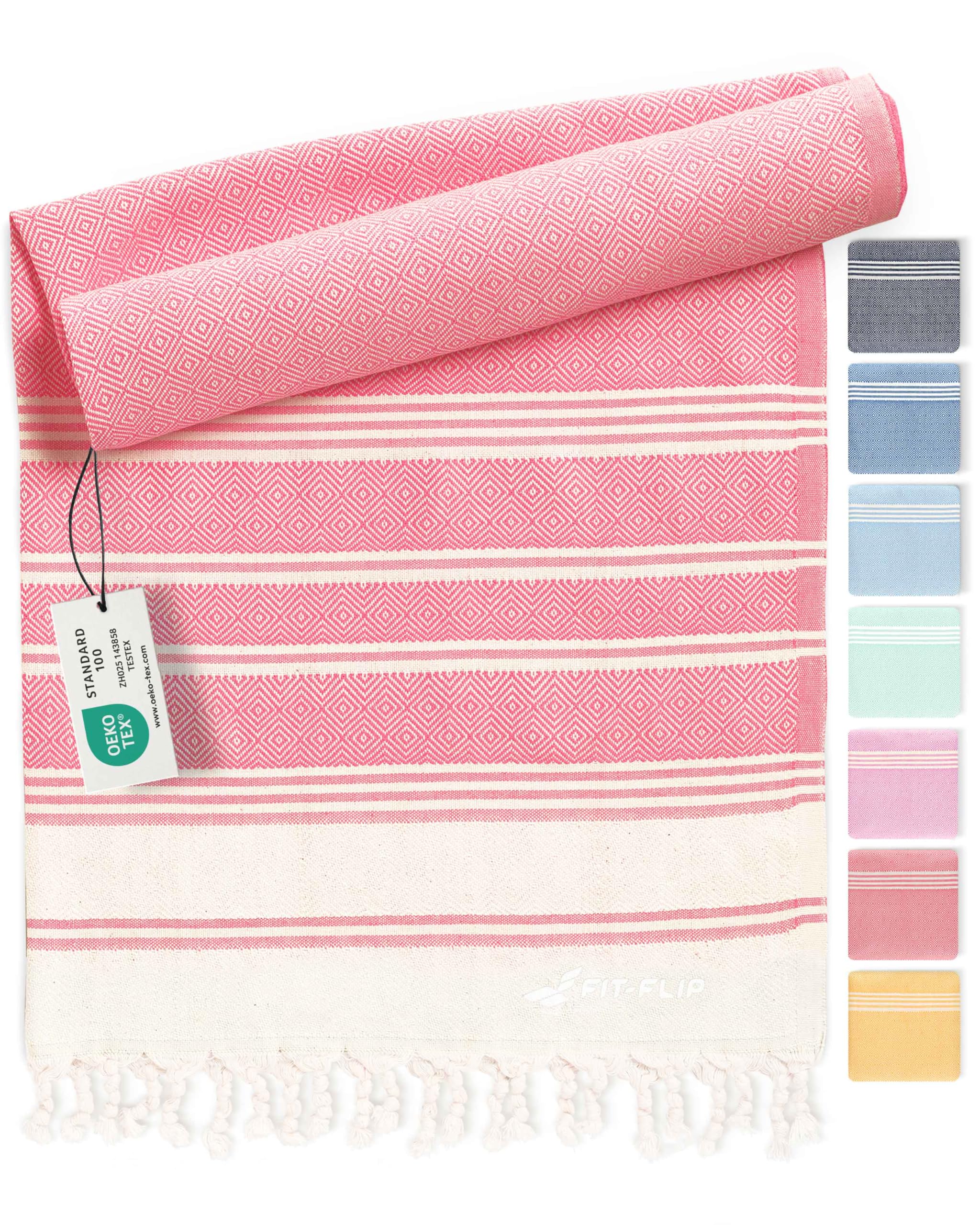 Fit-Flip Hammam Beach Towel XXL Made from 100% Cotton - Quick-Drying Turkish hamam Towels - Large fouta or pestemal Ideal as a Thin Sauna Blanket - Coral – 100x200cm Diamond