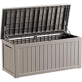 TARKARI 270 Gallon Lockable Resin Deck Box, Waterproof & UV-Resistant Outdoor Storage Box for Outdoor Cushion Storage, Garden Tools & Pool Accessories Storage, Gray