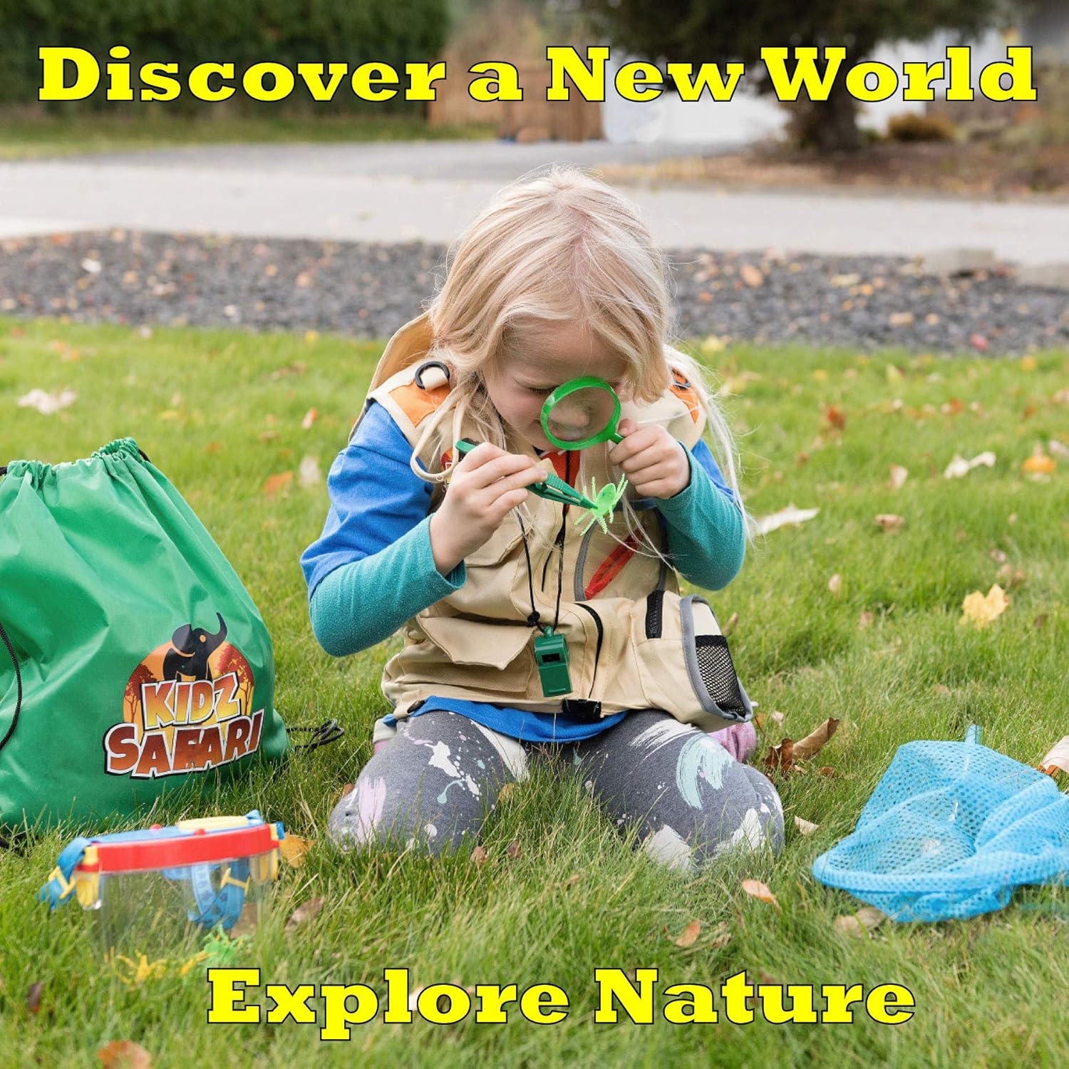 OzBSP Kids Outdoor Adventure Kit. Kids Explorer Kit. Nature Exploration Toy for Boys Girls. Bug Catching Pack. Safari Vest & Hat Costume, Binoculars, Tweezers, Magnifying Glass, Butterfly Net, Compass: Clothing