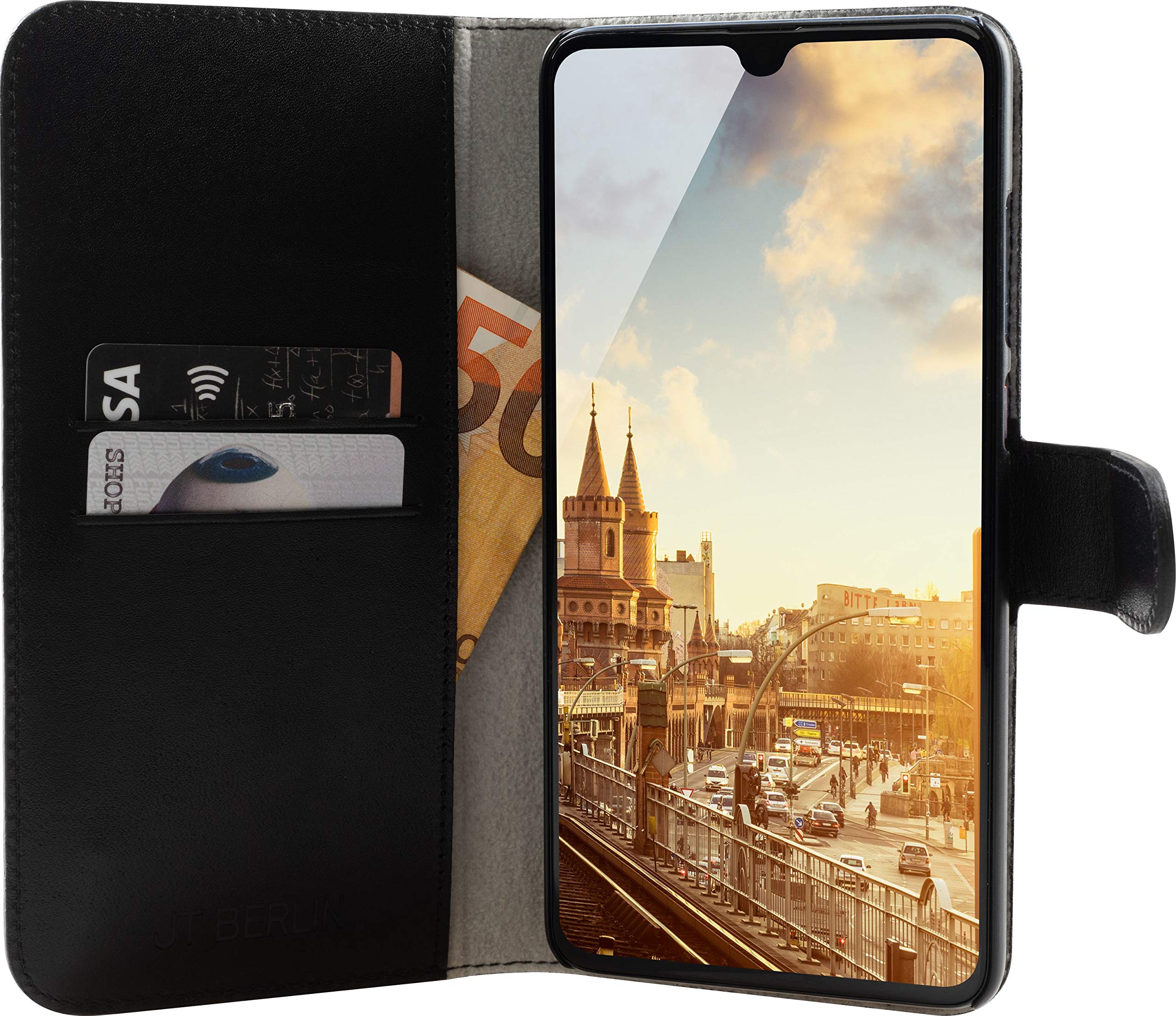 JT Berlin BookCase Kreuzberg Cover for Huawei Mate 20 (black) [Genuine Leather I handmade I standing function I card pockets I magnetic clasp I Qi compatible] - 10412
