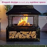 Neo Black Steel Outdoor Garden Log Burner Fire Pit Heater with Log Store view 3