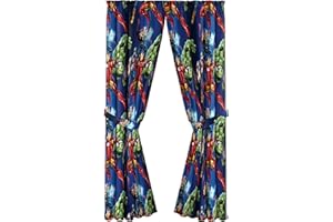 Jay Franco Marvel Avengers Blue Circle 84" Inch Drape - Beautiful Room Décor & Easy Set Up, Bedding Features Captain America, Iron Man, & Thor - Curtains Include 2 Tiebacks, 4 Piece Set