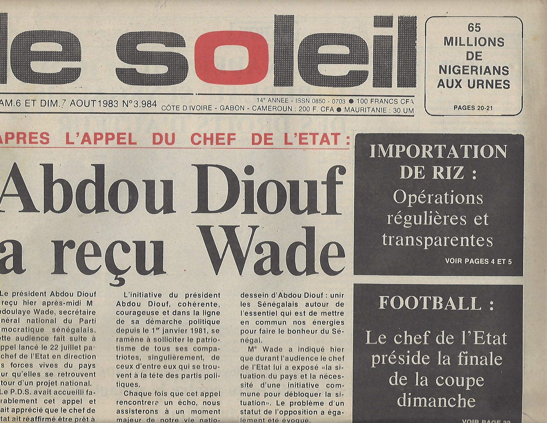 Le Soleil Samedi 6 Et Dim 7 Aout 19 N 3 984 Abdou Diouf A Recu Wade Encore Un Coup D Etat En Haute Volta Et Autres Articles Pa Alioune Drame Moustapha Mbodj Divers