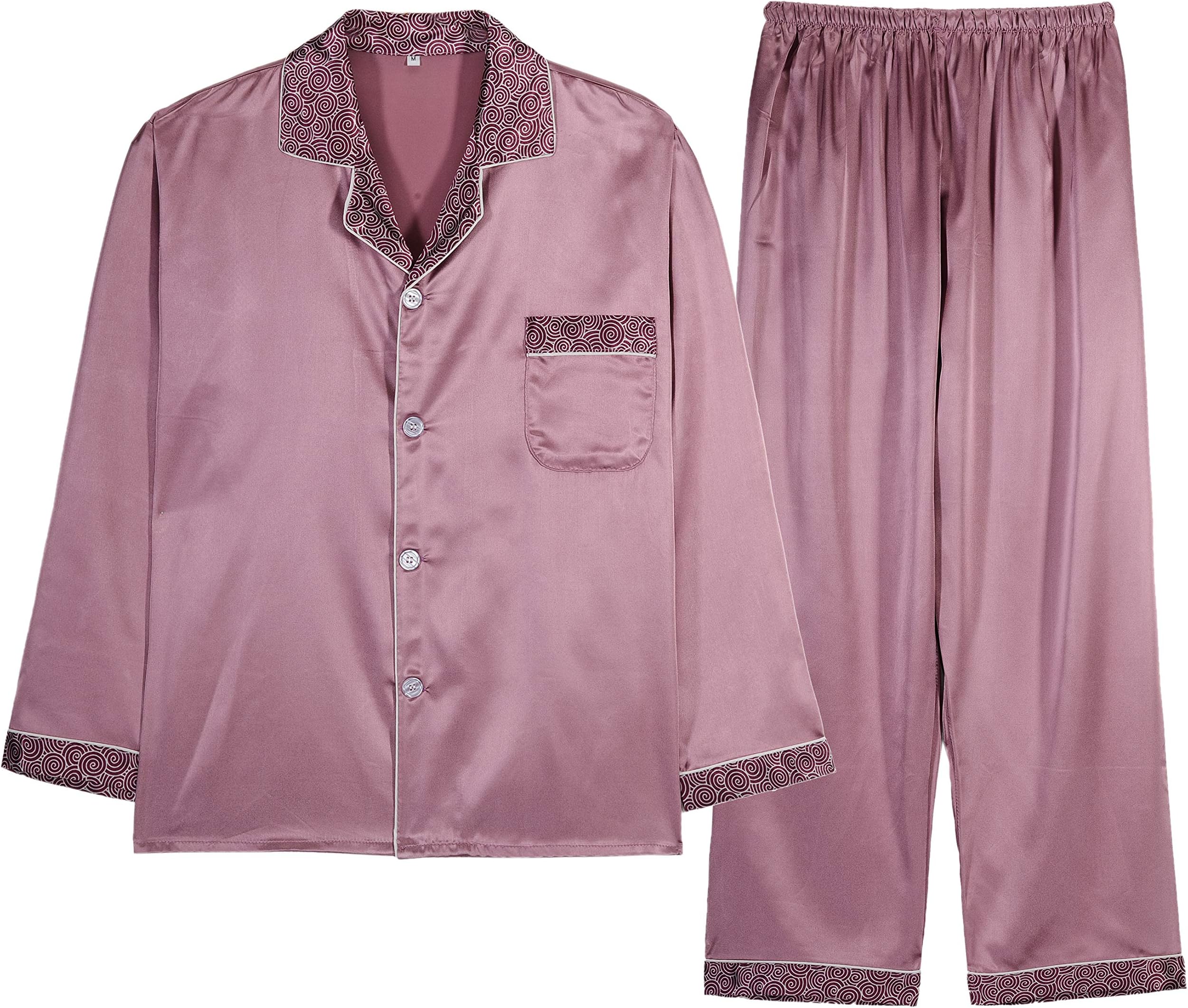 Men's Satin Silk Pajamas Set Soft Comfy Sleepwear Long Short Pjs with Pockets