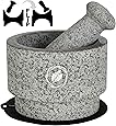 Mortar and Pestle Set Granite - 5.6 Inch, 2.2 Cup - Unique Double Sided - Pestle and Mortar Bowl Solid Stone Grinder - Guacamole Mortar and Pestle Large - INCLUDED: Silicone Lid/Mat and Spoon