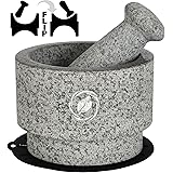 Mortar and Pestle Set Granite - 5.6 Inch, 2.2 Cup - Unique Double Sided - Pestle and Mortar Bowl Solid Stone Grinder - Guacam
