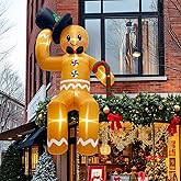 AerWo 10 FT Christmas Inflatable Outdoor Decoration, Sitting Gingerbread Inflatable Christmas Blow up Yard Decorations with LED Lights, Gingerbread Christmas Decoration Outdoor for Roof Yard