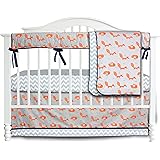 3 Pieces Set Fox Grey Chevron Crib bedding set Baby Crib Nursery Bedding Set (Fox)