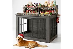 IRONCK Extra Large Dog Crate Furniture, 43.3 inches Wooden Dog Crate with Storage and 4 Hooks, Heavy Duty Pet Crate for Large Dog, Decorative Pet Cage for Indoor (30" L x 43.3" W x 41.1" H)