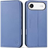 SHIELDON Genuine Leather Wallet Case for iPhone Air 6.5-inch 2025 | Flip Magnetic Cover | RFID Blocking Credit Card Holder | Kickstand | Full Protection Phone Shell | Wisteria Purple