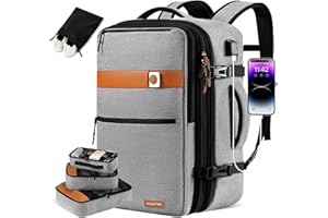 POWAITER Carry on Backpack, Large Travel Laptop Backpack 40L, 17 Inch Flight Approved Luggage Backpack for Men & Women with 4 Packing Cubes, Great for Airplanes - Cloud Gray