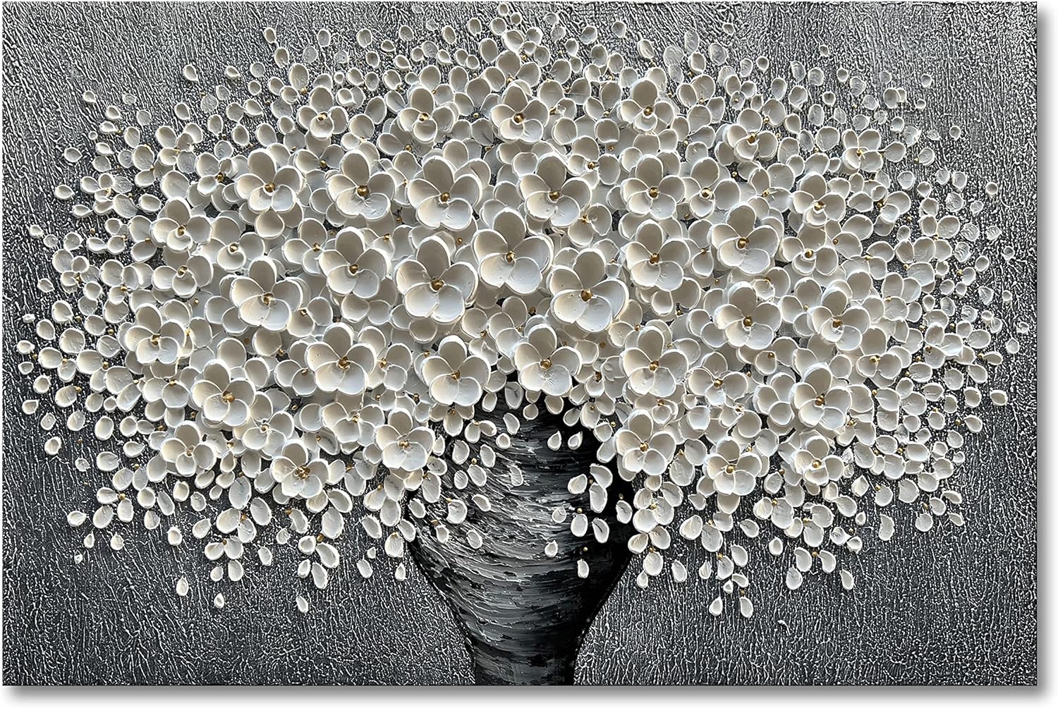 Paintings - Epicler 30x45 inch hand-painted oil painting, white bouquet oil painting, canvas wall decoration painting.