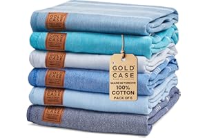 GOLD CASE HOME COLLECTION Gold CASE LYCIA Turkish Beach Towel Set of 6 – 100% Cotton Turkish Beach Towels Bulk 70 x 38'' – LYCIA Oversized, Quick Dry & Sand Free Beach Towel – Lightweight Towels Set in Tones of Blue